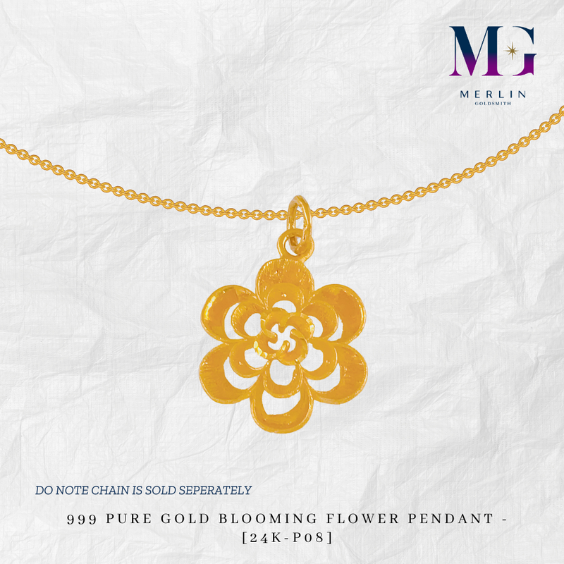 999 Pure Gold Blooming Flower Pendant - [24K-P08]