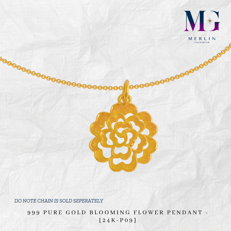 999 Pure Gold Blooming Flower Pendant - [24K-P09]