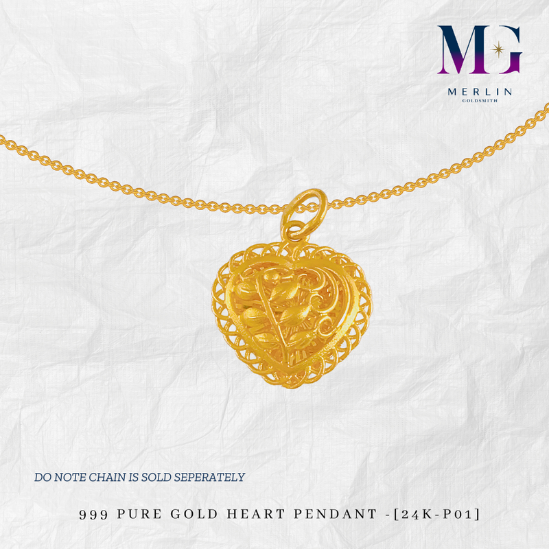 999 Pure Gold Heart Pendant - [24K-P01]