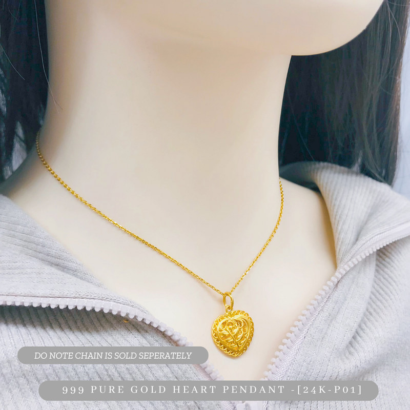 999 Pure Gold Heart Pendant - [24K-P01]