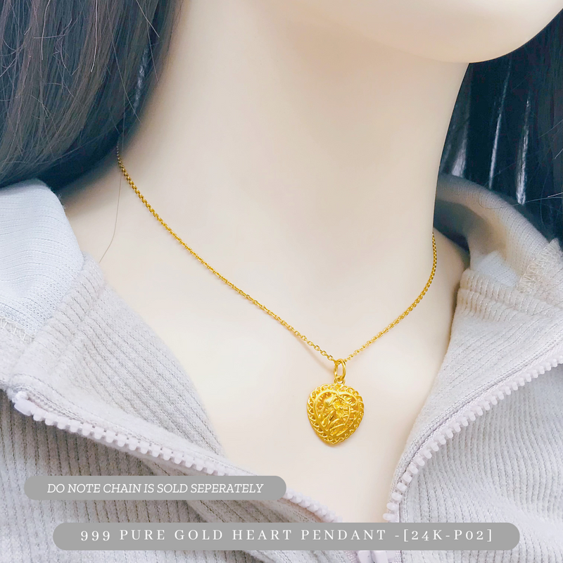 999 Pure Gold Heart Pendant - [24K-P02]