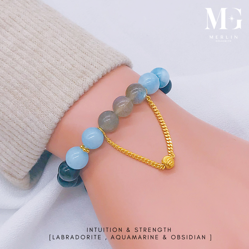 Intuition and Strength Beads Bracelet With 916 Gold Dangling Chain
