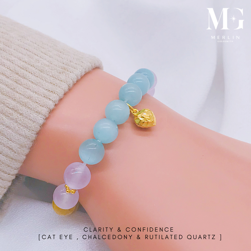 Clarity and Confidence Beads Bracelet With 916 Gold Glitter Heart and Beaded Spacers
