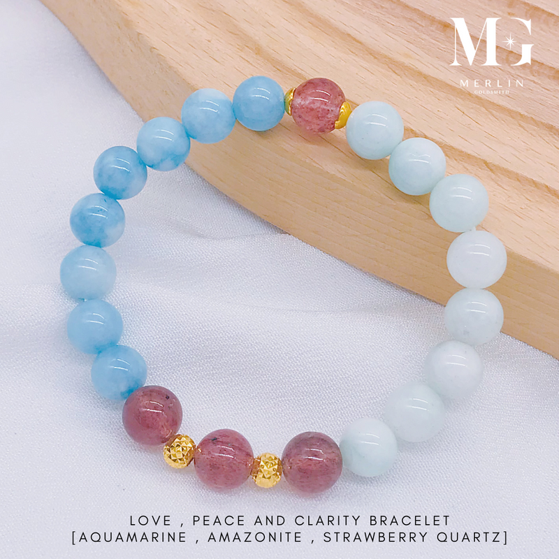 Love, Peace and Clarity Beads Bracelet With 916 Gold Glitter Beads
