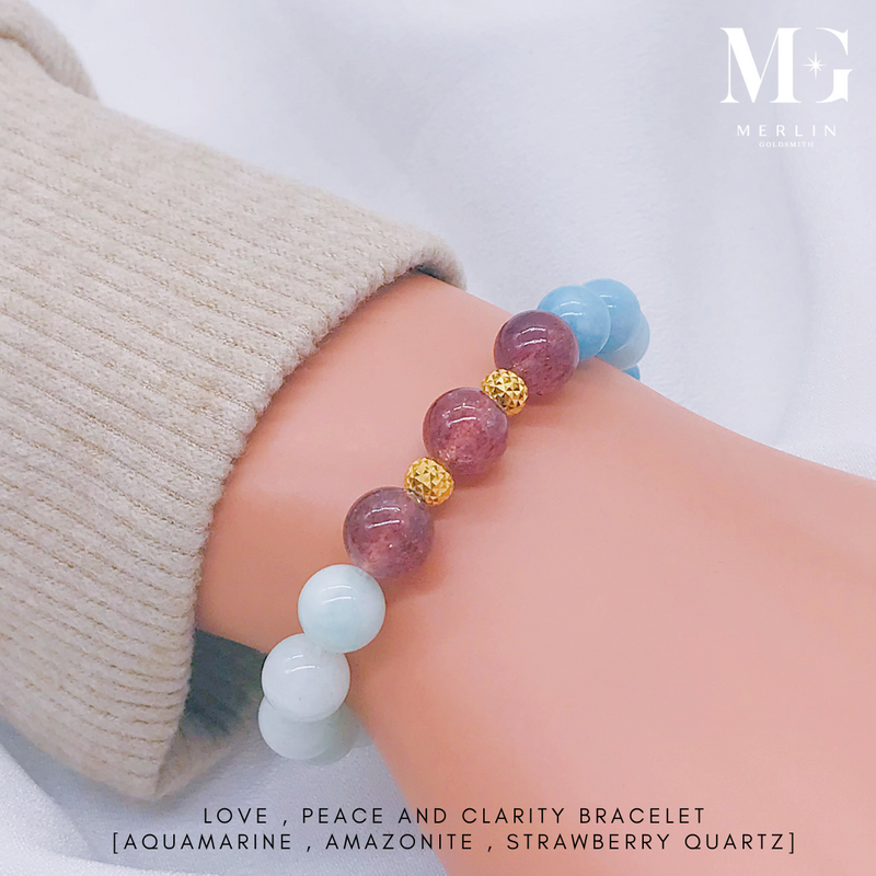 Love, Peace and Clarity Beads Bracelet With 916 Gold Glitter Beads