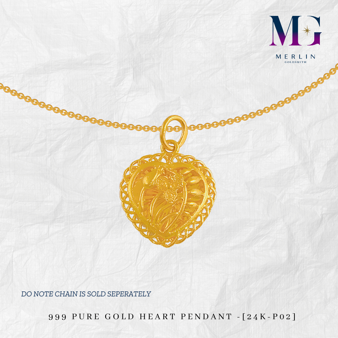 999 Pure Gold Heart Pendant - [24K-P02]
