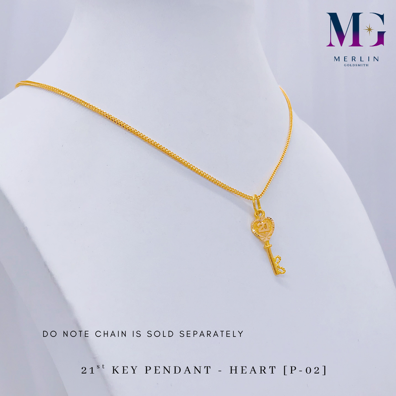 916 Gold 21st Key Pendant - Heart [P-02]