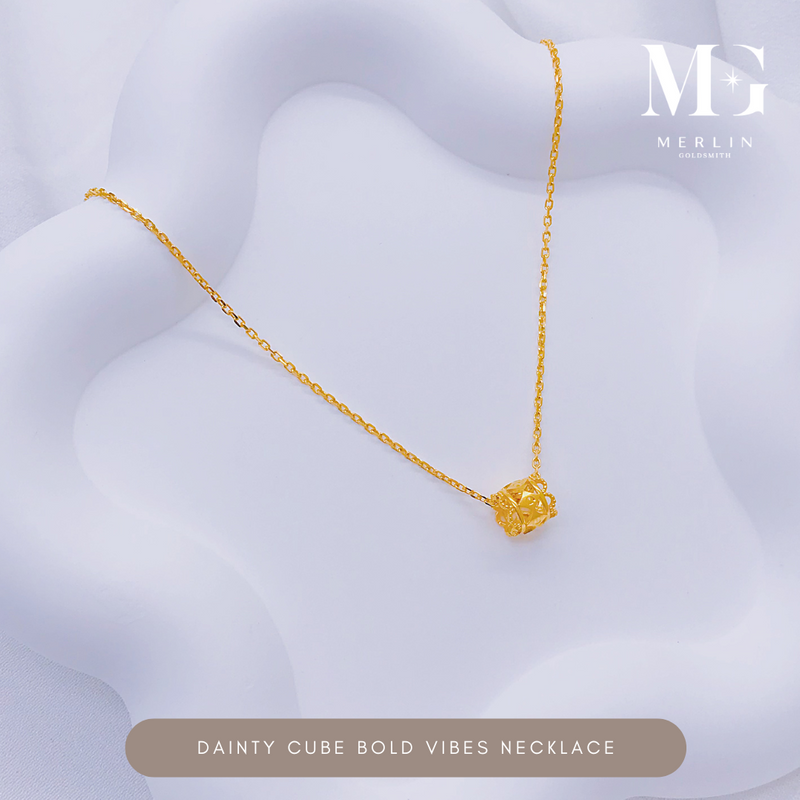 916 Gold Dainty Cube Bold Vibes Necklace