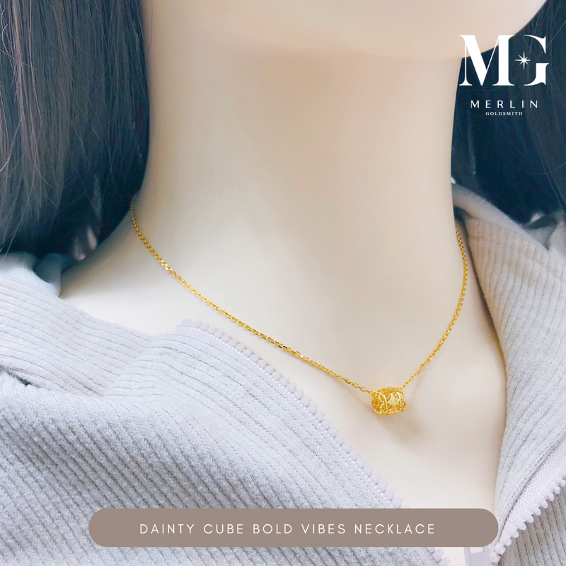 916 Gold Dainty Cube Bold Vibes Necklace