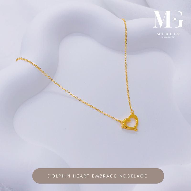 916 Gold Dolphin Heart Embrace Necklace
