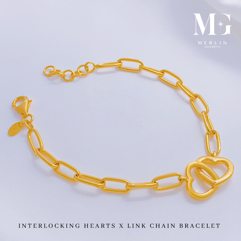 916 Gold Interlocking Hearts x Link Chain Bracelet