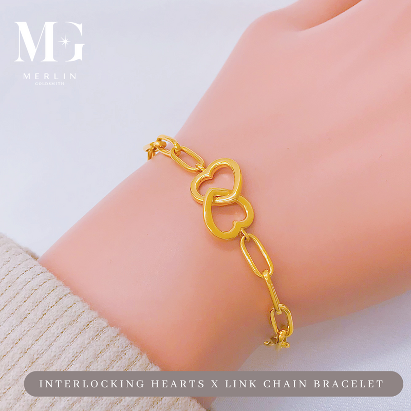916 Gold Interlocking Hearts x Link Chain Bracelet