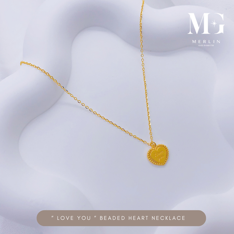 916 Gold "Love You" Beaded Heart Necklace