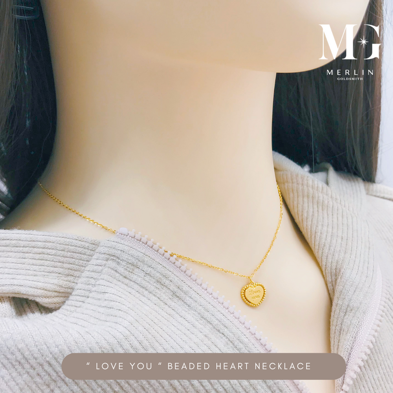 916 Gold "Love You" Beaded Heart Necklace