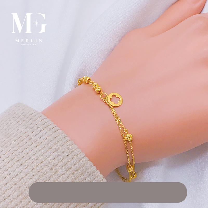 916 Gold Minimalist Series Clover x Fancy Glitter Ball Bracelet