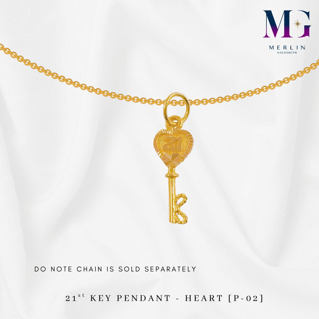 916 Gold 21st Key Pendant - Heart [P-02] | Merlin Goldsmith