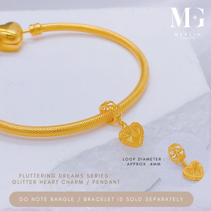 916 Gold Fluttering Dreams Series – Glitter Heart Charm / Pendant