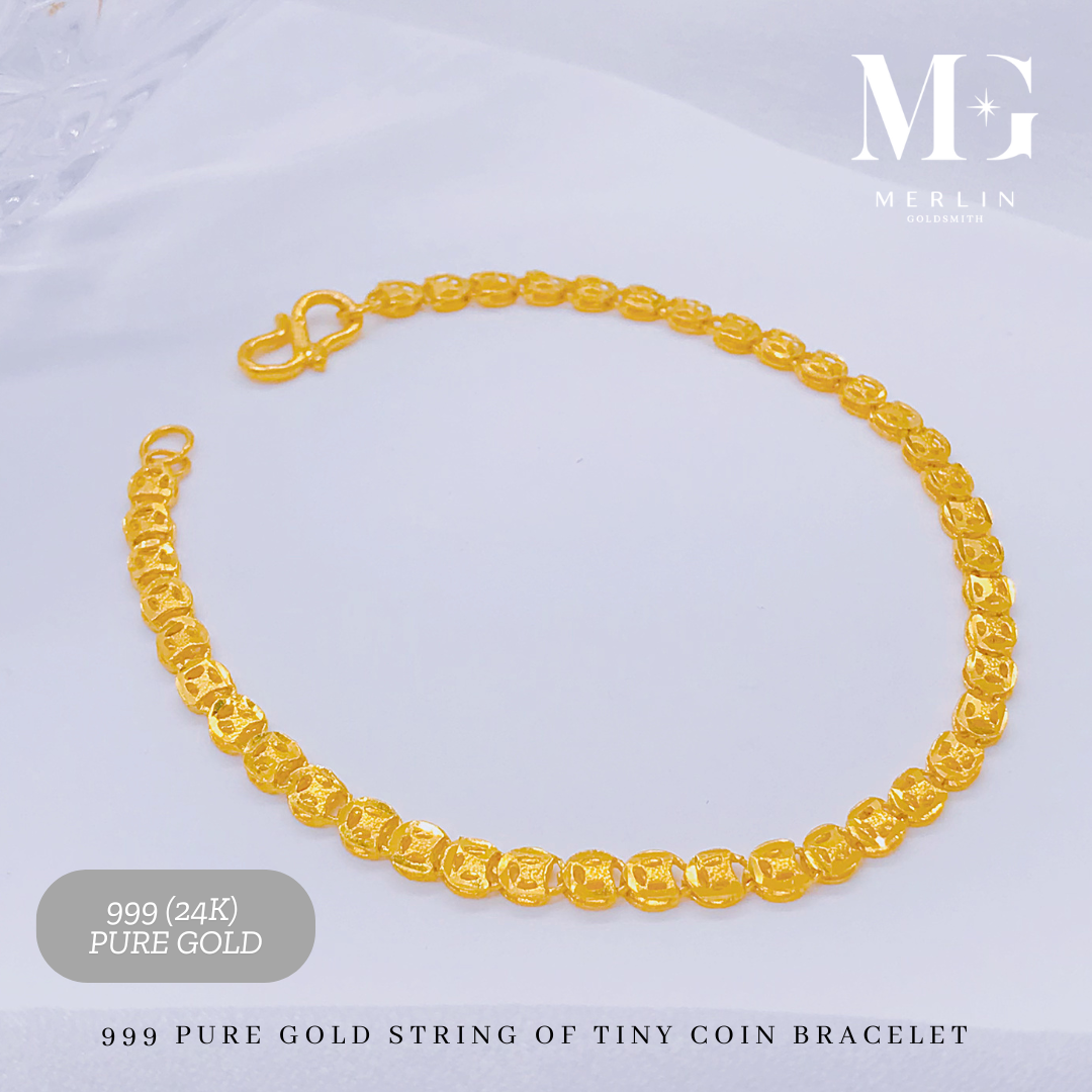 999 Pure Gold String of Tiny Coin Bracelet