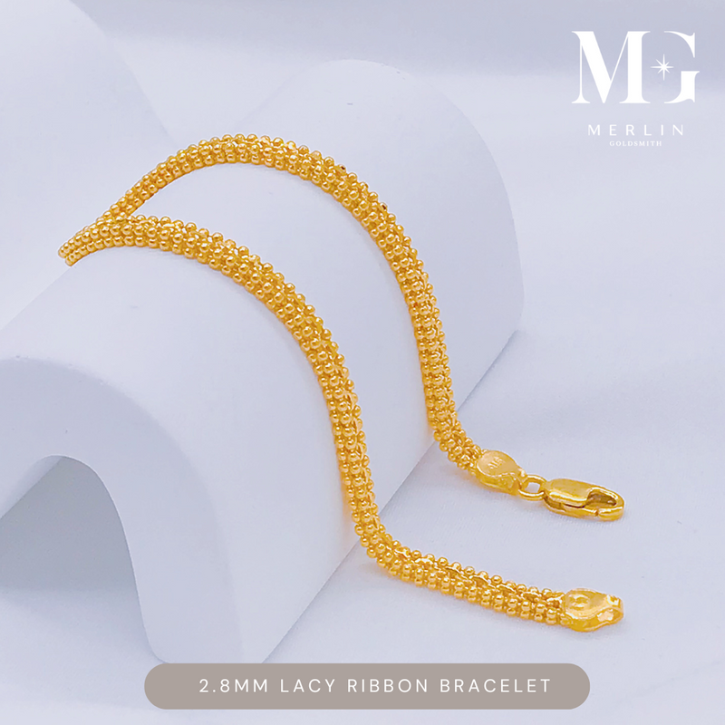 916 Gold Flat Lacy Ribbon Bracelet (Width: 2.8mm)