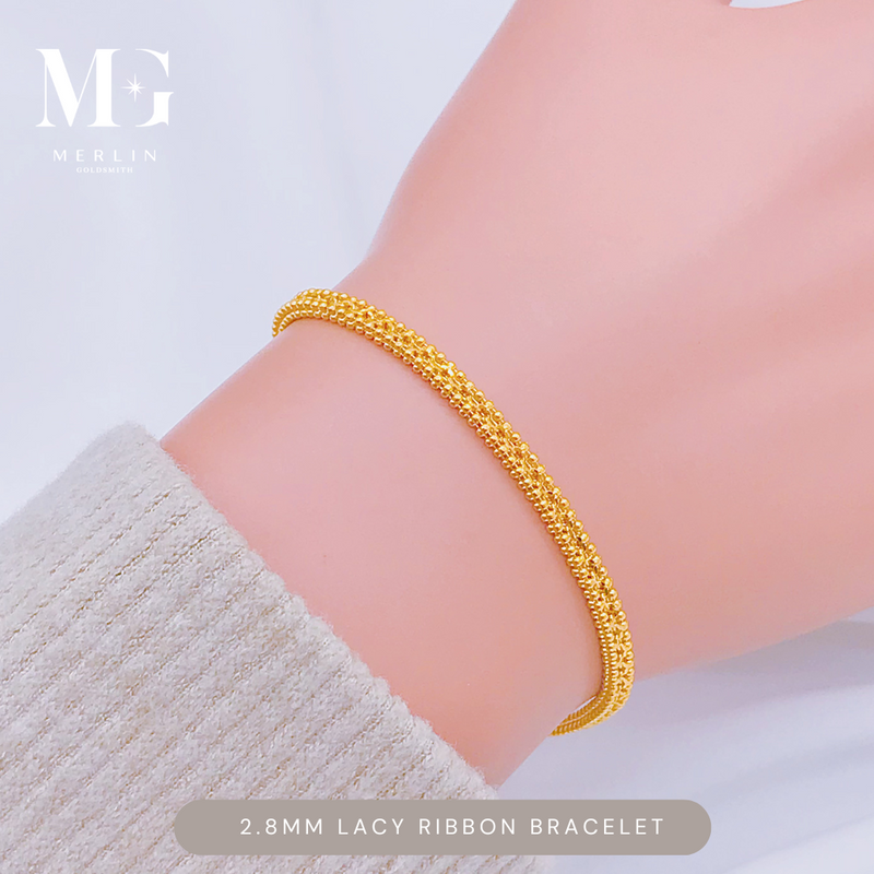 916 Gold Flat Lacy Ribbon Bracelet (Width: 2.8mm)