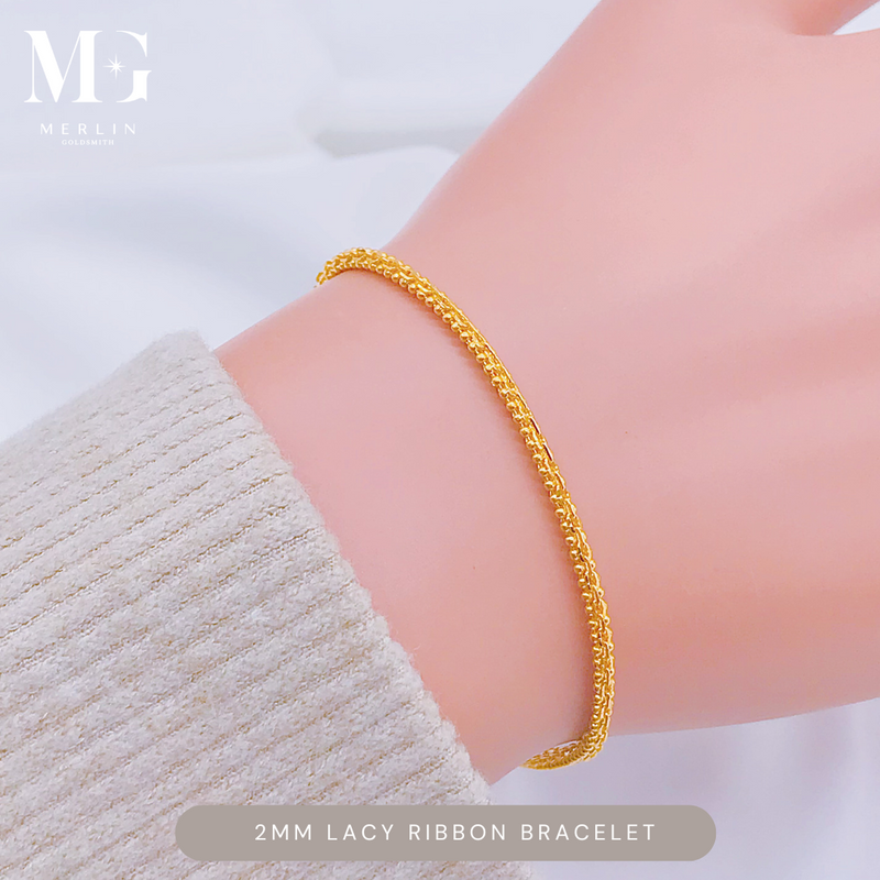 916 Gold Lacy Ribbon Bracelet (Width: 2mm)