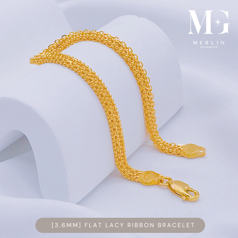 916 Gold Flat Lacy Ribbon Bracelet (Width: 3.6mm)