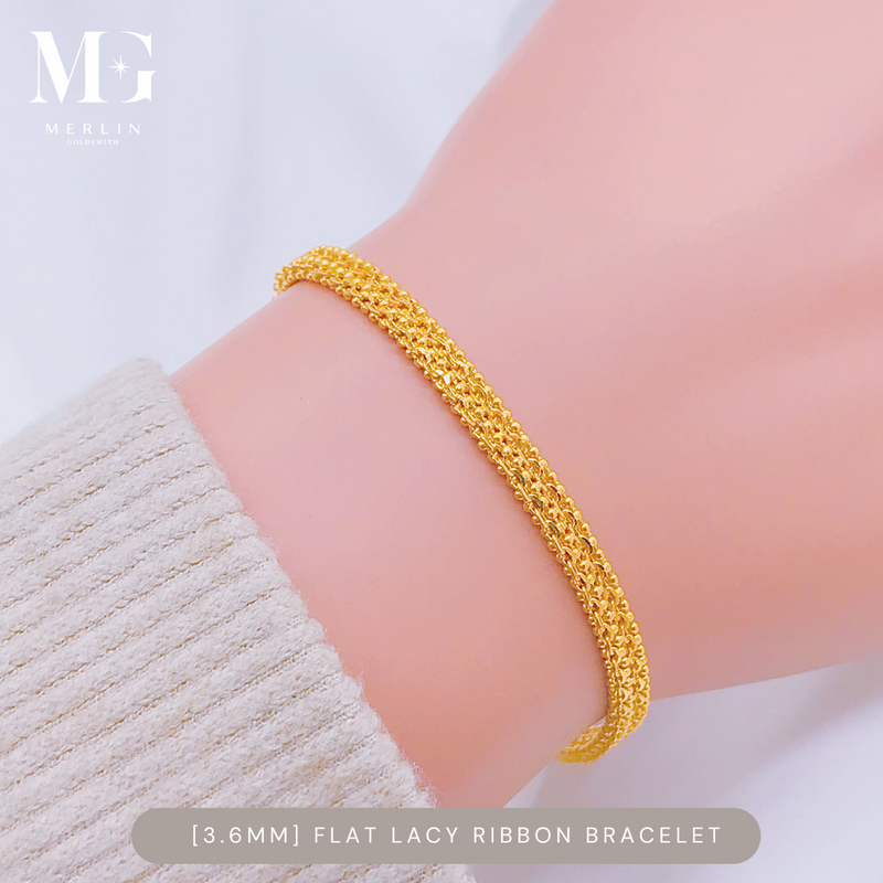 916 Gold Flat Lacy Ribbon Bracelet (Width: 3.6mm)