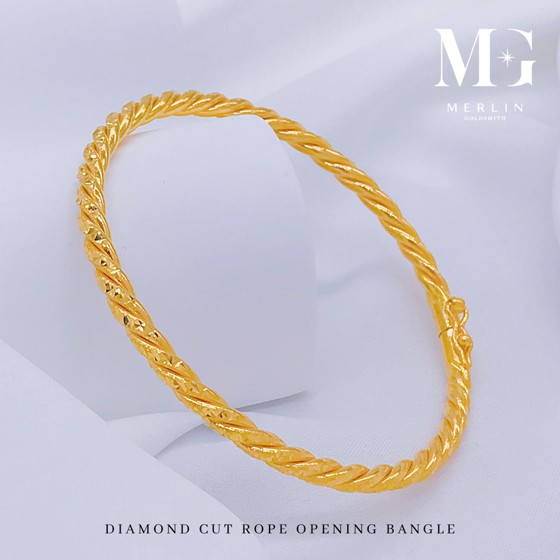 916 Gold Diamond Cut Rope Opening Bangle