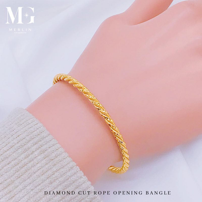 916 Gold Diamond Cut Rope Opening Bangle