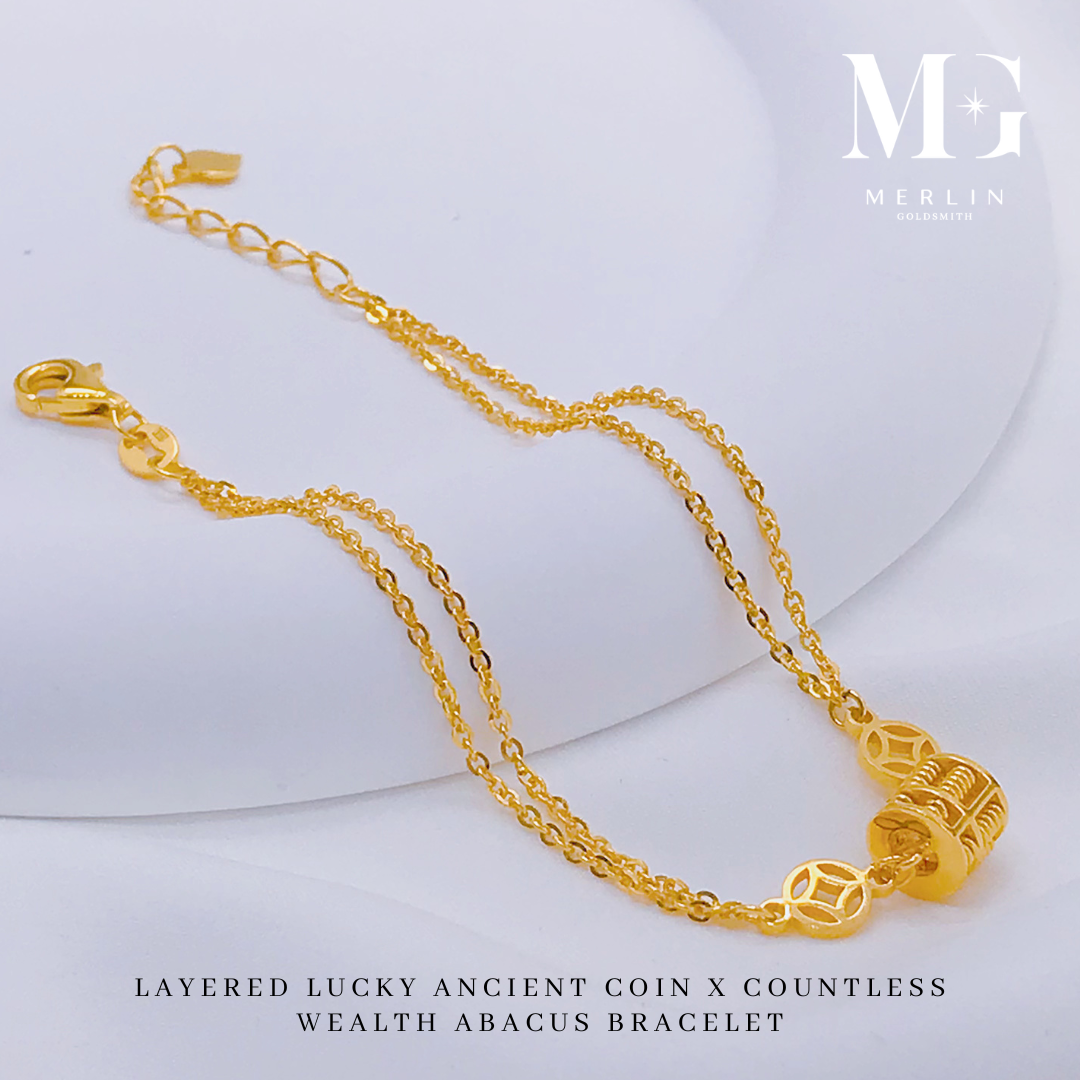 916 Gold Layered Lucky Ancient Coin x Countless Wealth Abacus Bracelet ...