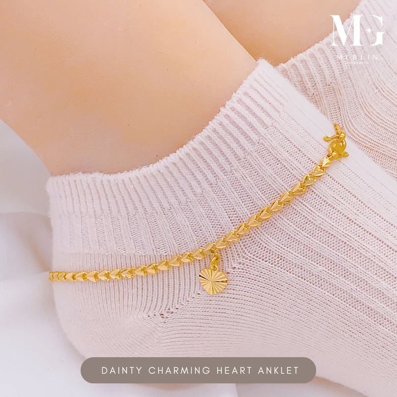916 Gold Dainty Charming Heart Anklet