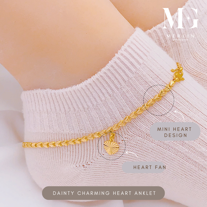 916 Gold Dainty Charming Heart Anklet