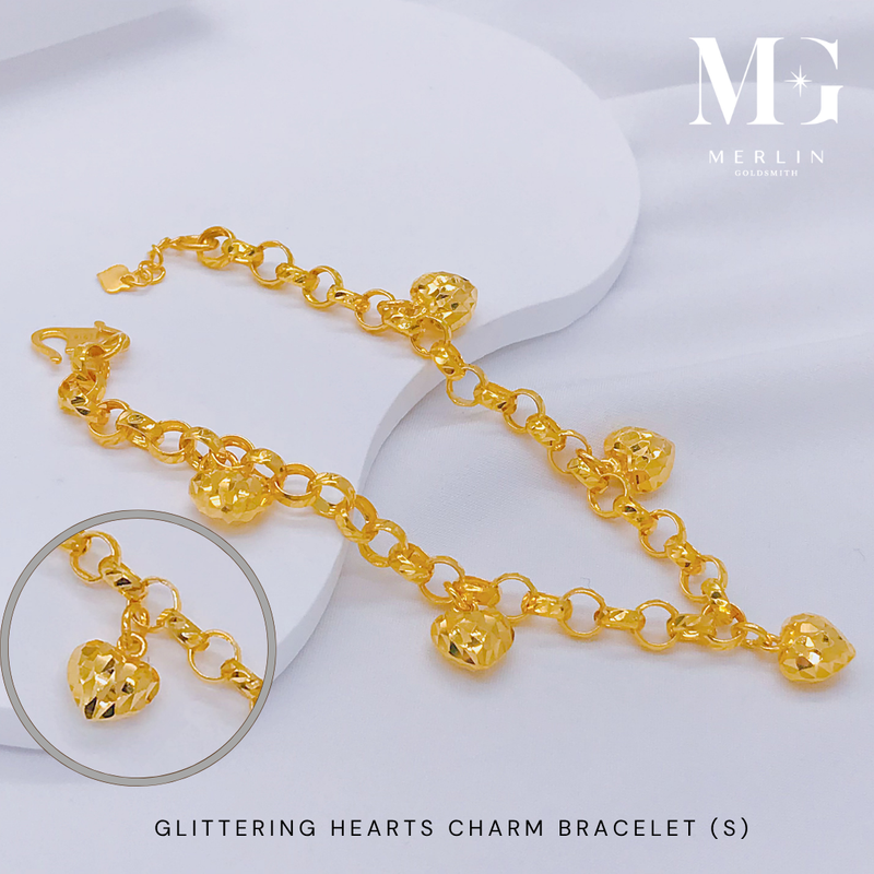 916 Gold Glittering Hearts Charm Bracelet (Small) 916 Gold Glittering Hearts Charm Bracelet (Small)
