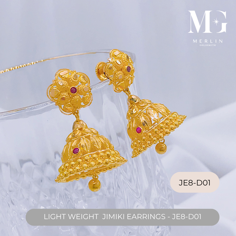 916 Gold Light Weight Jimiki Earrings - JE8-D01