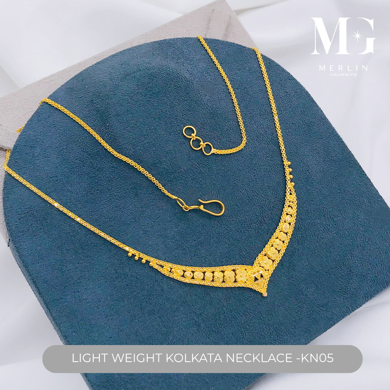 916 Gold Light Weight Kolkata Necklace - KN05
