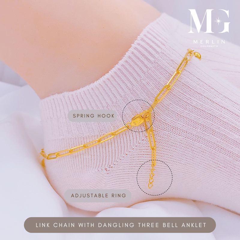 916 Gold Link Chain with Dangling Three Bell Anklet