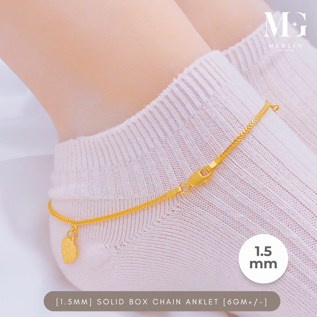 916 Gold Solid Box Chain Anklet (6GM+/-) Merlin Goldsmith