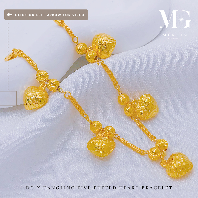 916 Gold DG x Dangling Five Puffed Heart Bracelet