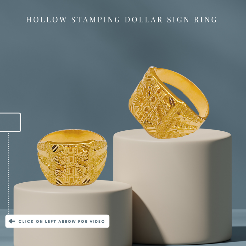 916 Gold Hollow Stamping Dollar Sign Ring