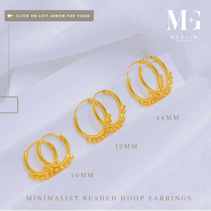 916 Gold Minimalist Beaded Hoop Earrings
