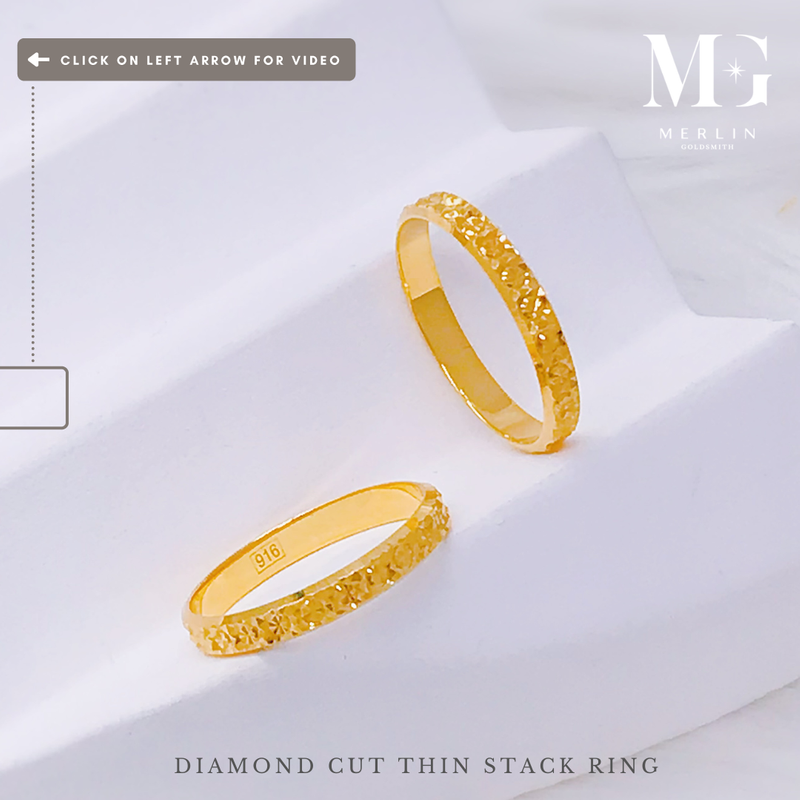916 Gold Diamond Cut Thin Stack Ring