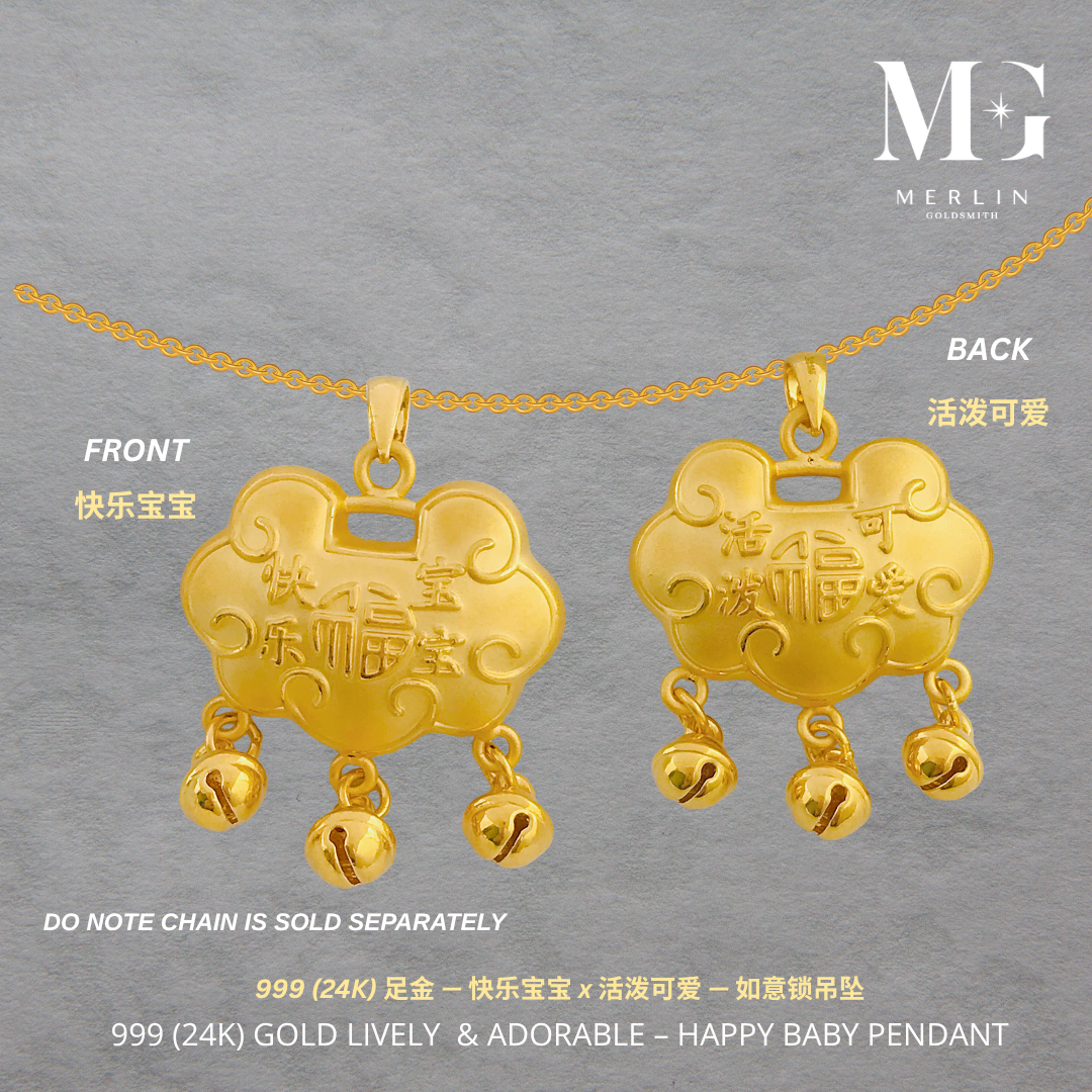 999 (24k) Gold Lively & Adorable - Happy Baby Pendant