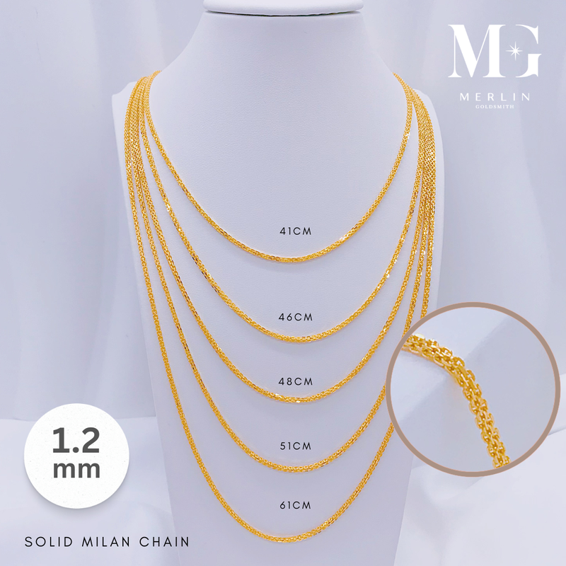 916 Gold (1.2mm) Solid Milan Chain