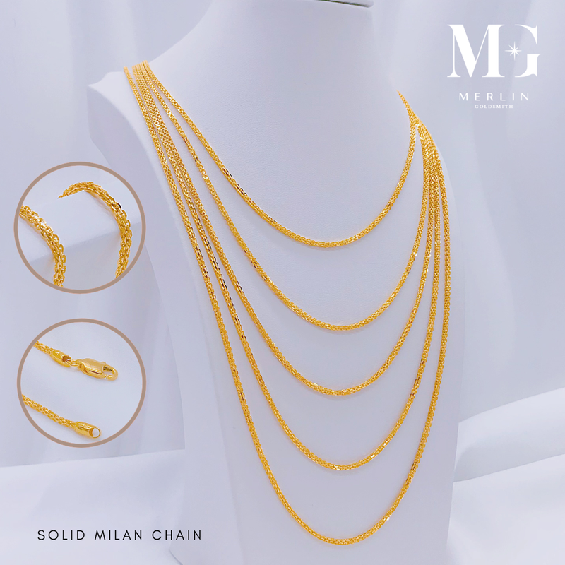 916 Gold (1.2mm) Solid Milan Chain