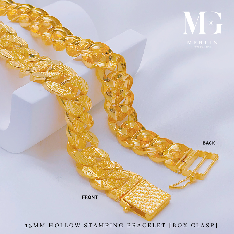916 Gold (13mm) Box Clasp Hollow Stamping Bracelet