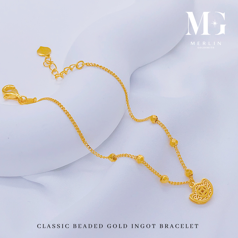 916 Gold Classic Beaded Gold Ingot Bracelet