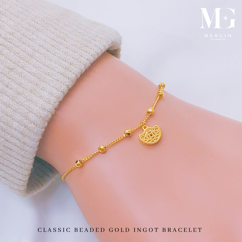 916 Gold Classic Beaded Gold Ingot Bracelet