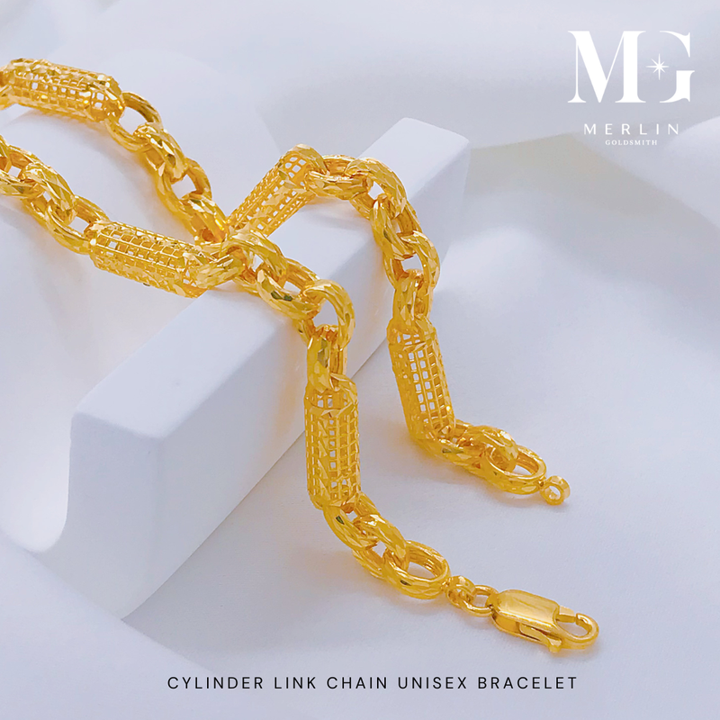 916 Gold Cylinder Link Chain Unisex Bracelet