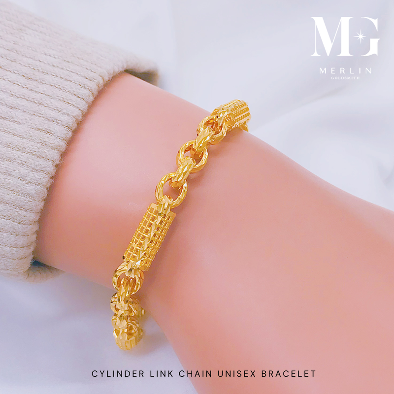 916 Gold Cylinder Link Chain Unisex Bracelet