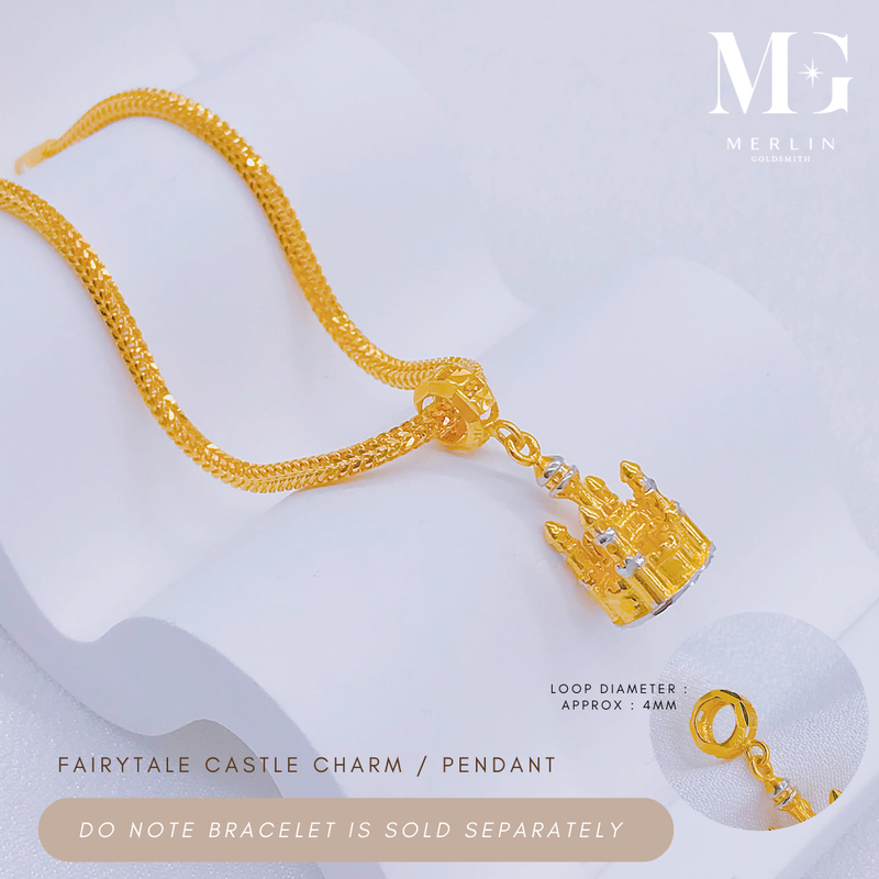 916 Gold Fairytale Castle Charm / Pendant (Rhodium)